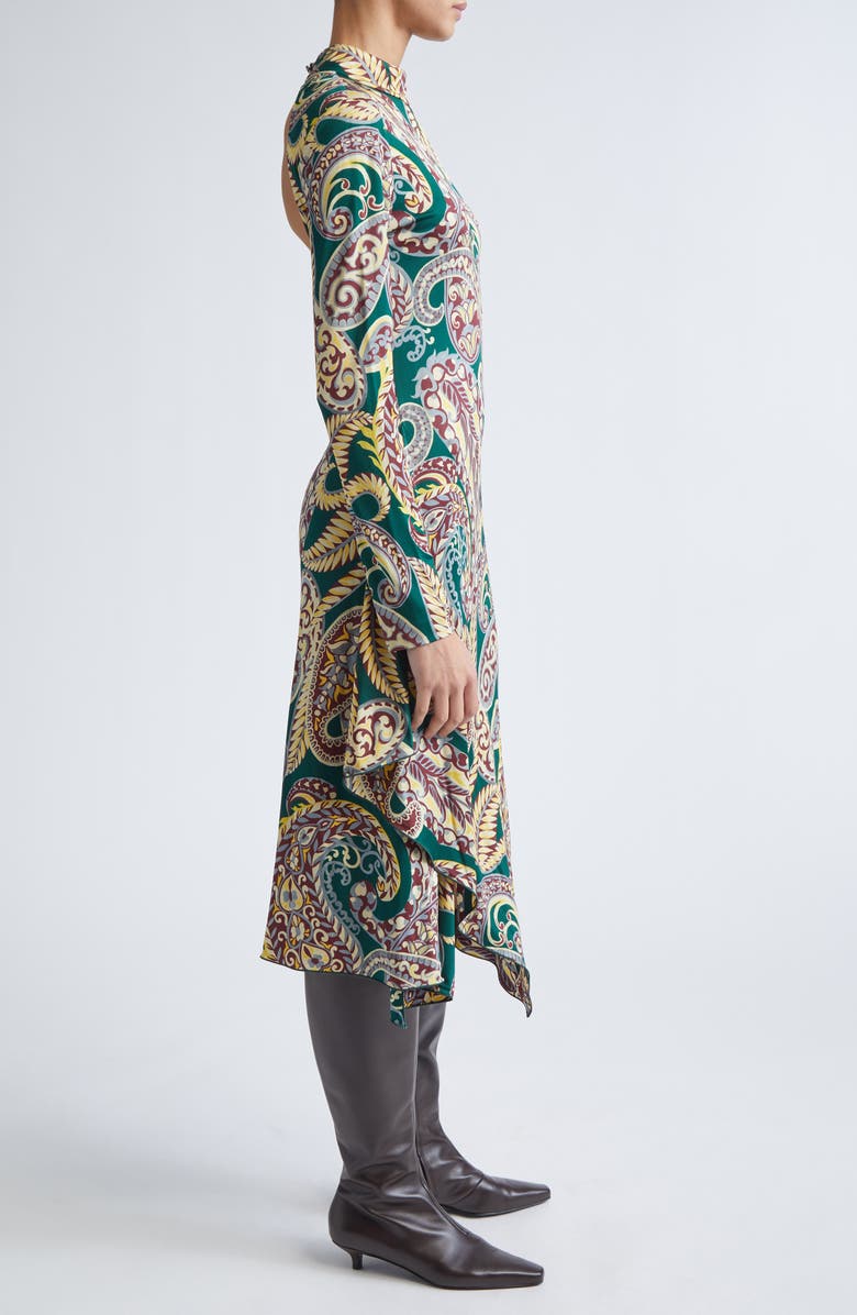 Etro Paisley Long Sleeve Open Back Midi Dress, Alternate, color, Stampa Fondo Verde