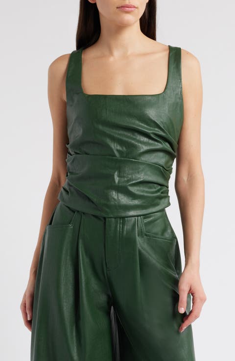 Gathered Faux Leather Tank