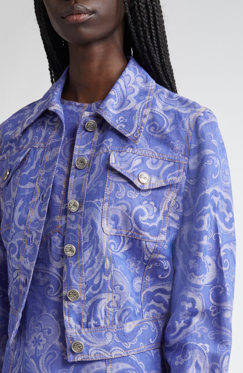 Etro Paisley Denim Trucker Jacket, Alternate, color, Multicolour On Pale Blue Base