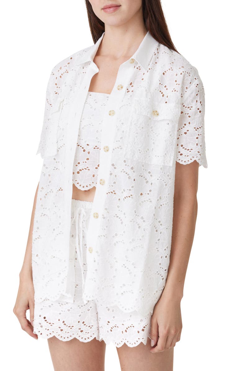 Habitual Eyelet Short Sleeve Button-Up Shirt, Alternate, color, White