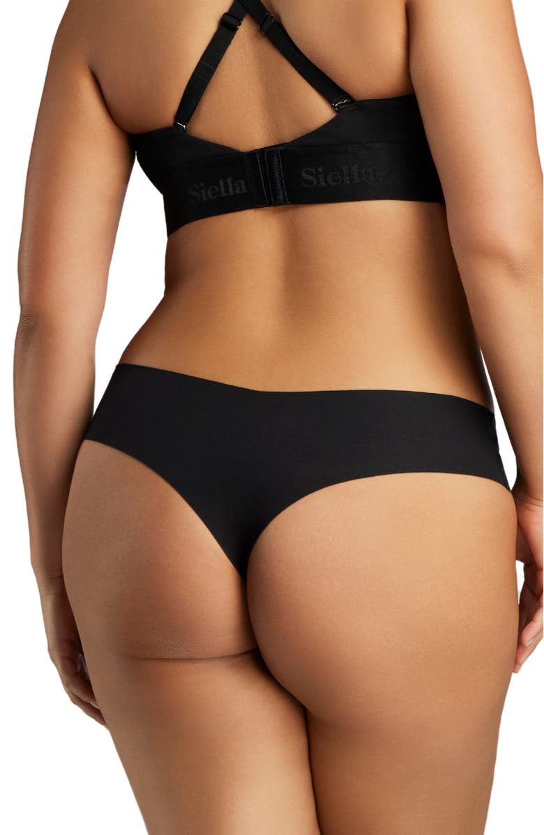 Siella Organic Cotton No-Show Thong, Alternate, color, Black