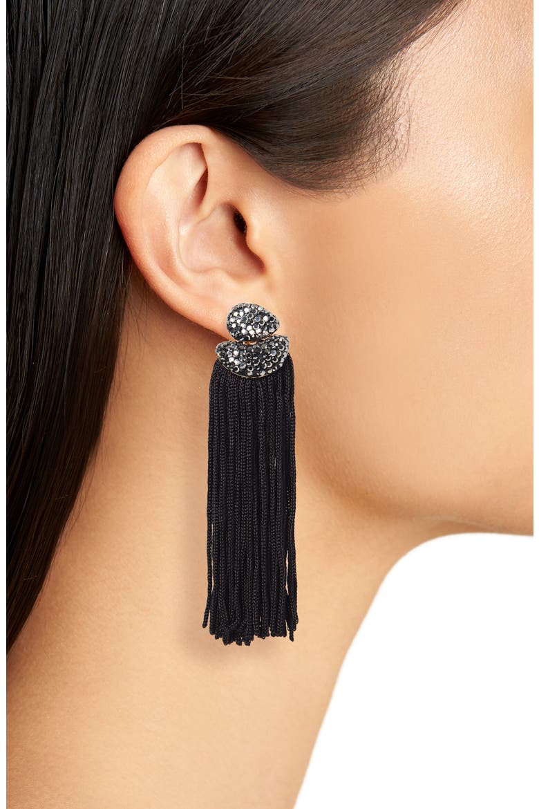 Luxe Top Fringe Drop Earrings, Alternate, color, BLACK