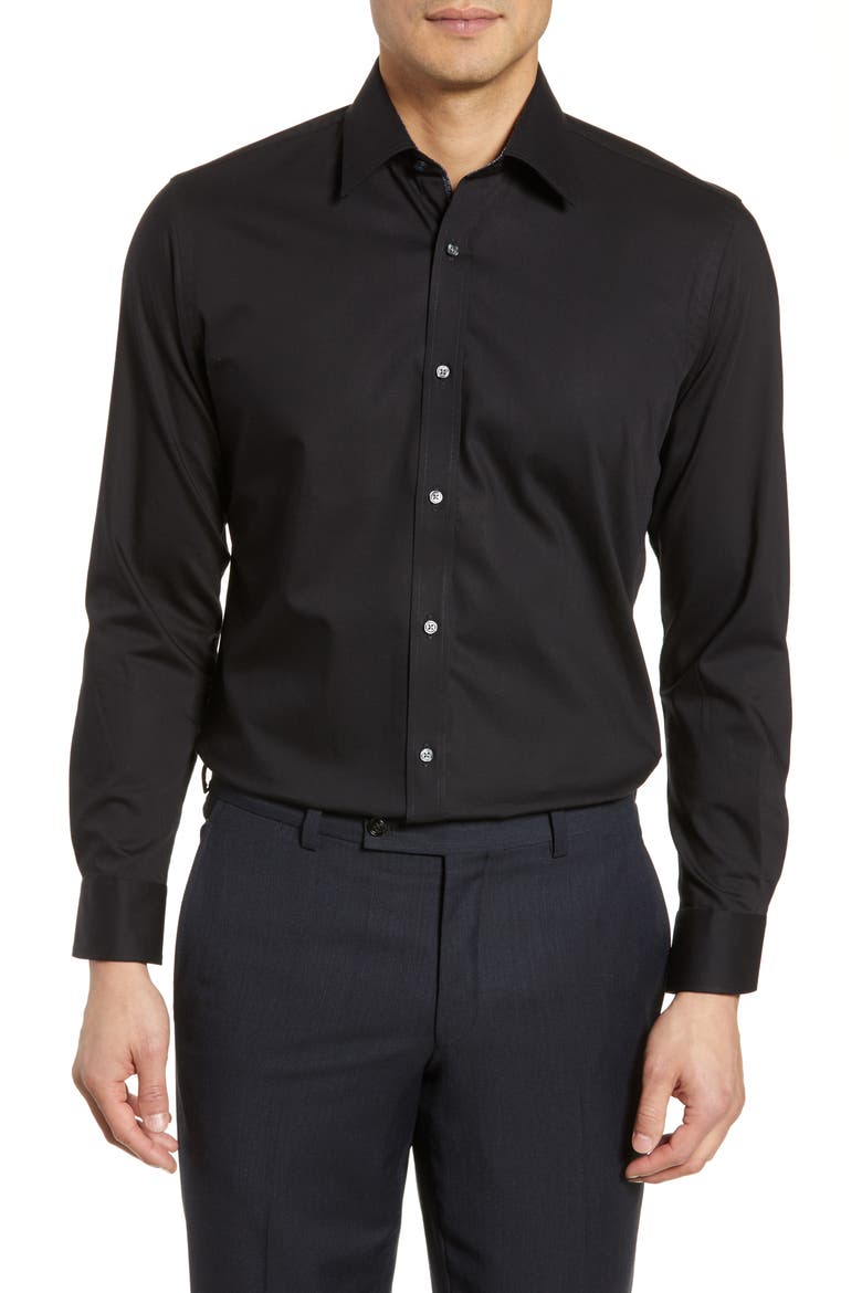 Endurance Extra Slim Fit Stretch Solid Dress Shirt, Main, color, BLACK