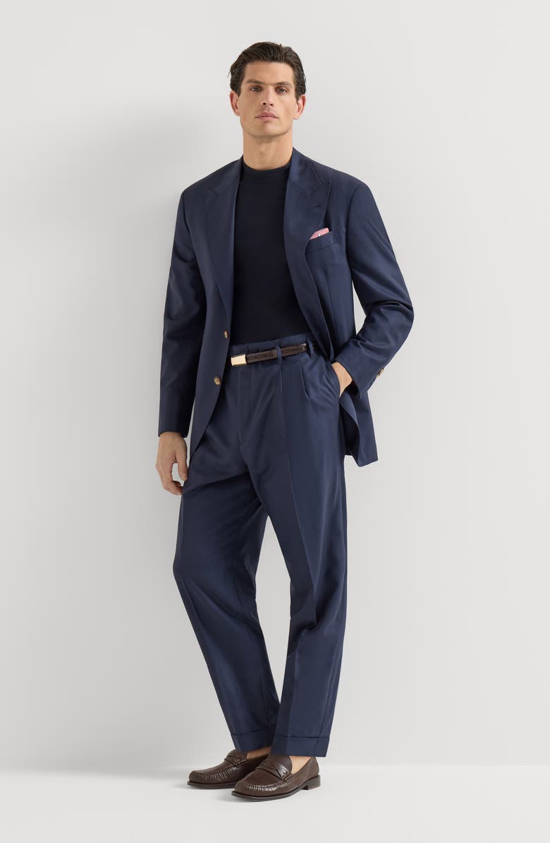 Brunello Cucinelli Double pleated trousers, Alternate, color, Navy Blue