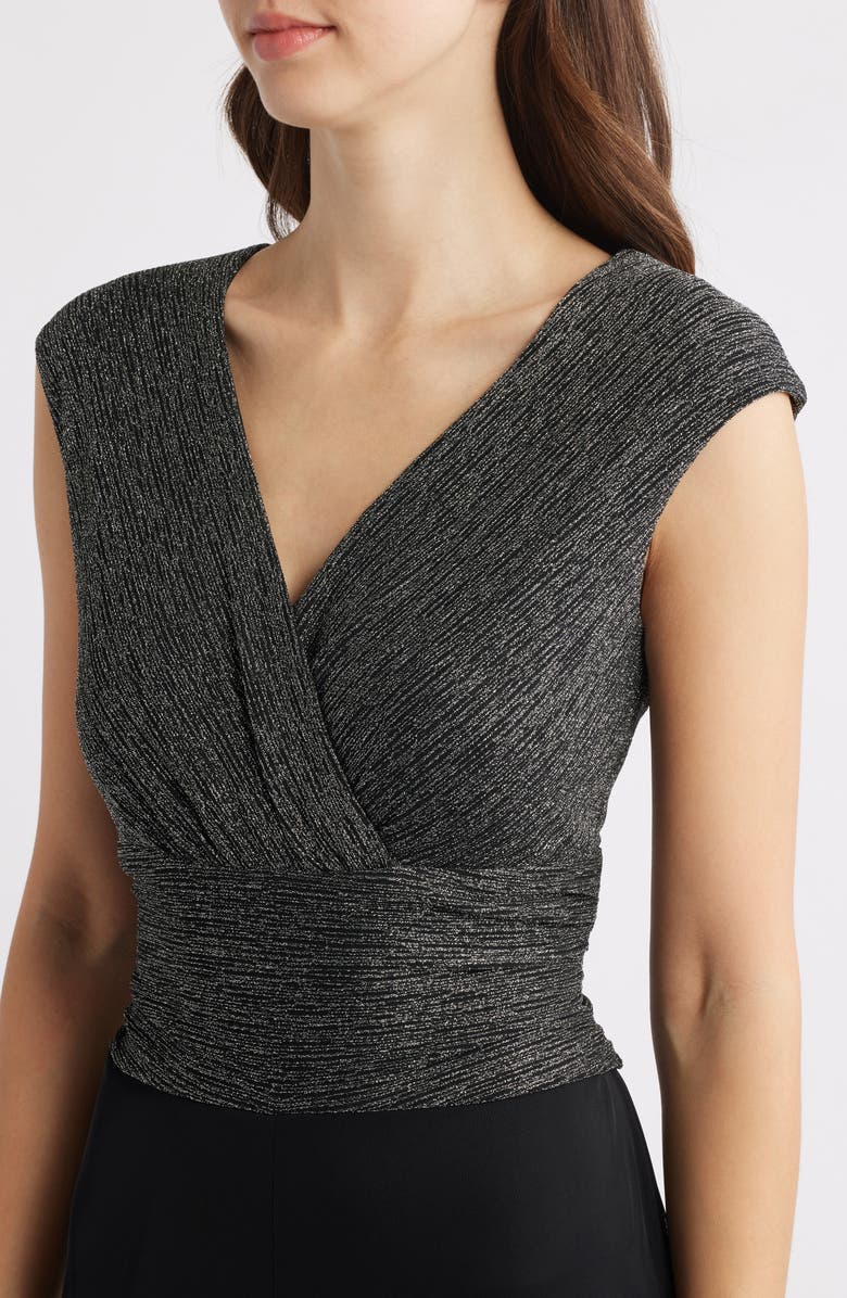 Connected Apparel Metallic Bodice Wide Leg Jumpsuit, Alternate, color, Silver