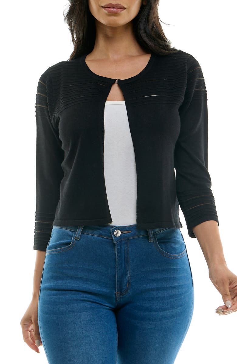 Nina Leonard Sheer Stripe Knit Bolero, Main, color, Black