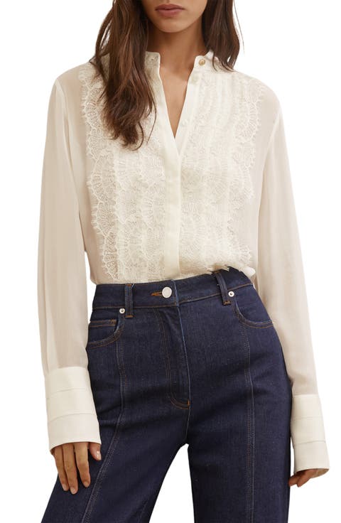 Miranda Lace & Crepe Button-Up Shirt