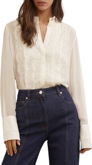 Reiss Miranda Lace & Crepe Button-Up Shirt