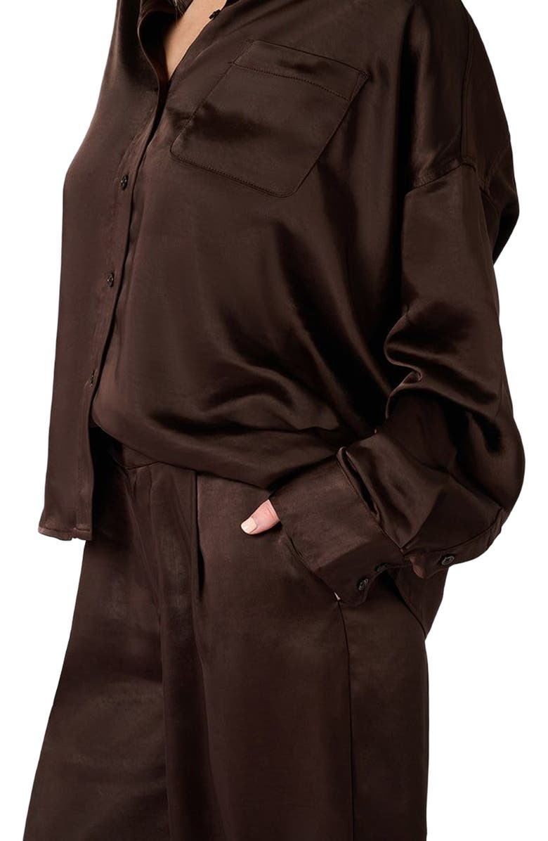 WeWoreWhat Cropped Button Front Shirt, Alternate, color, Chestnut