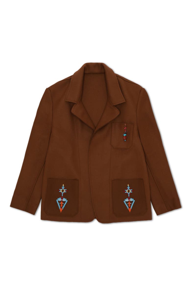 Woven Embroidered Patch Pocket Jacket, Main, color, Brown