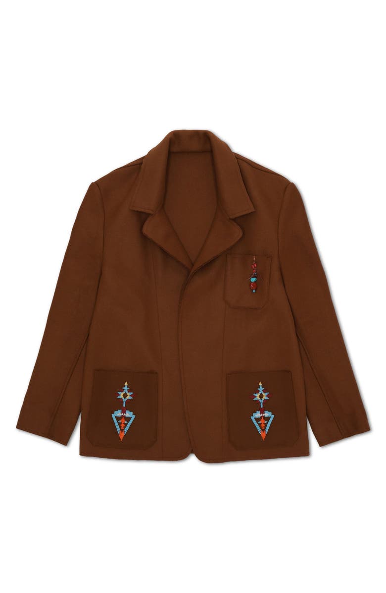 Fortela Woven Embroidered Patch Pocket Jacket, Main, color, Brown