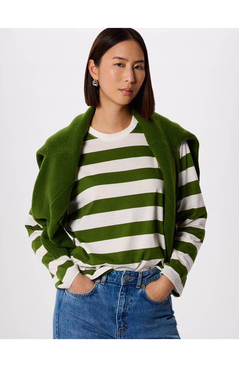Whistles Relaxed Stripe Long Sleeve Tee, Main, color, Grn/Multi