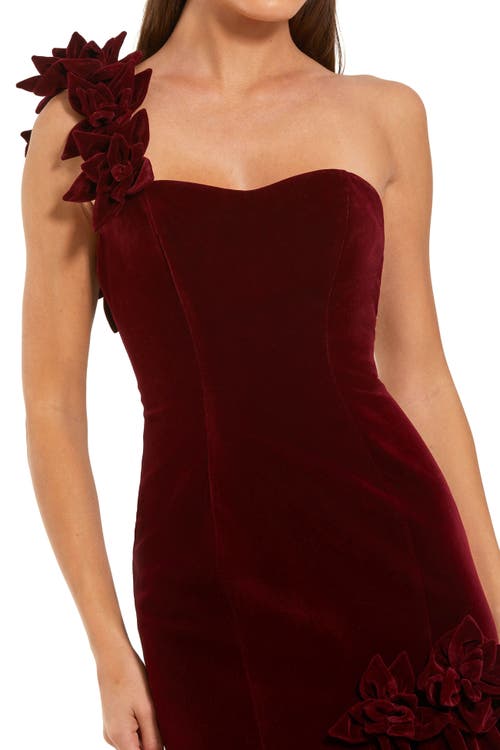 Mac Duggal Beaded High Neck Lace Mesh Sleeveless Column Gown In Burgundy