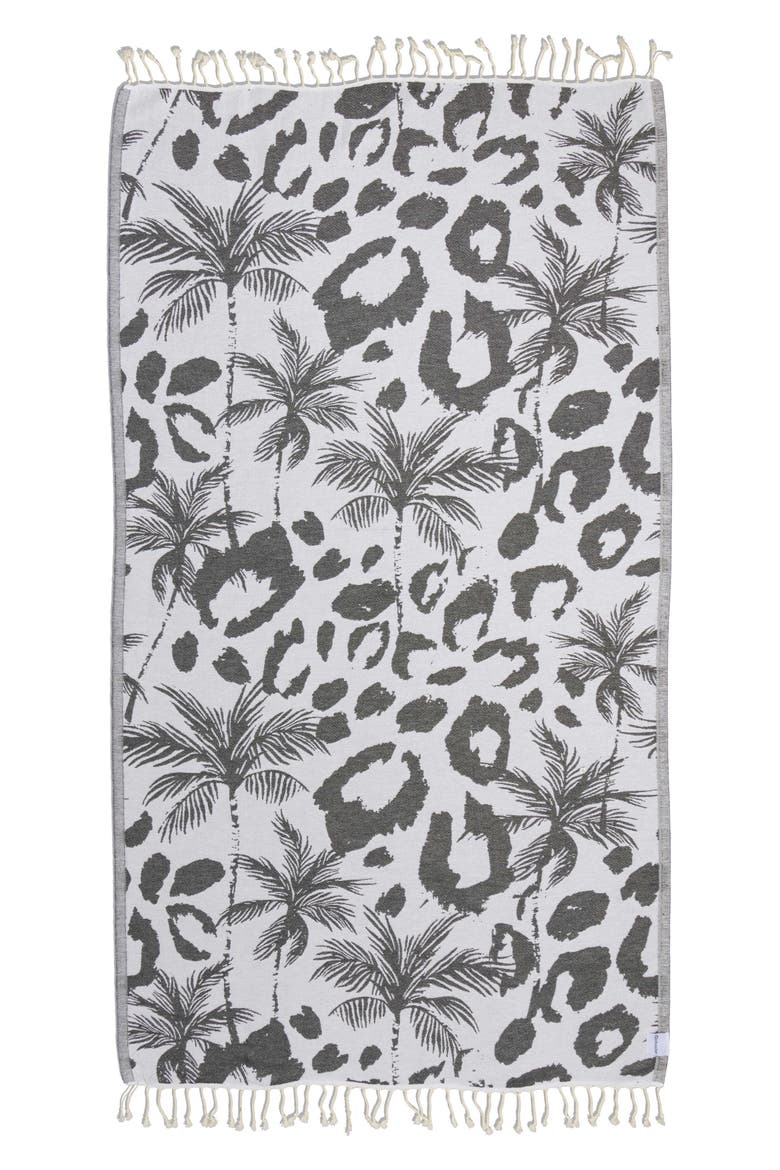 Leopard Palm Organic Turkish Towel, Alternate, color, Black
