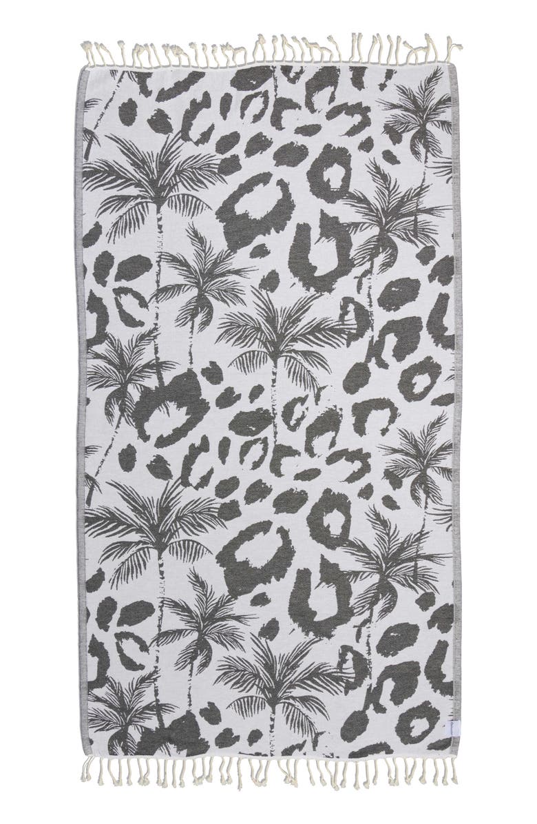 InfuseZen Leopard Palm Organic Turkish Towel, Alternate, color, Black