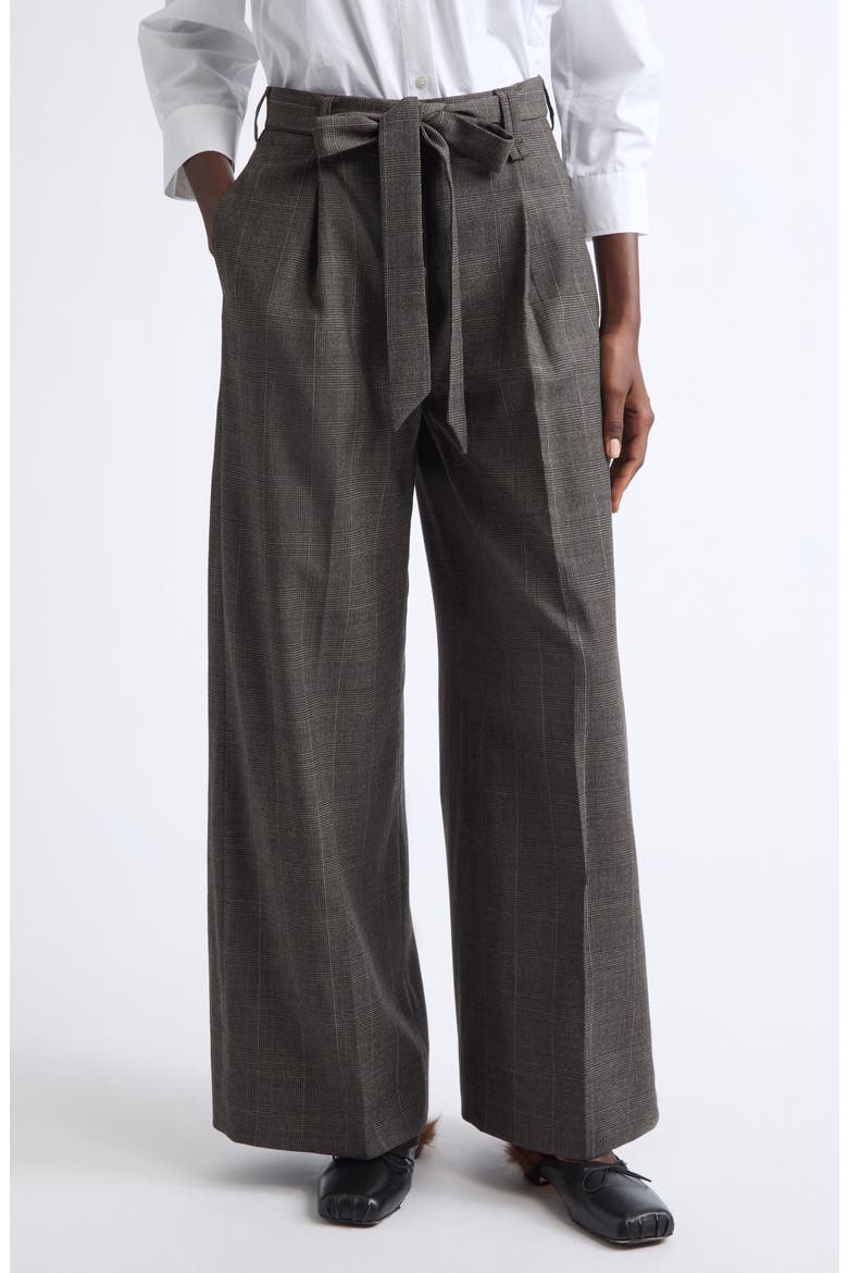 Pleated Wide Leg Stretch Virgin Wool Sash Trousers, Main, color, PEAT