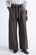 Simone Rocha Pleated Wide Leg Stretch Virgin Wool Sash Trousers