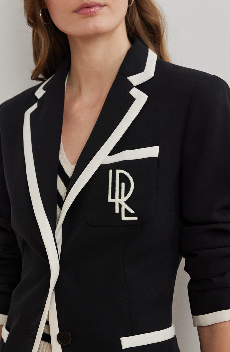 Lauren Ralph Lauren Two-Tone Georgette Blazer, Alternate, color, Black/ Mascarpone Cream