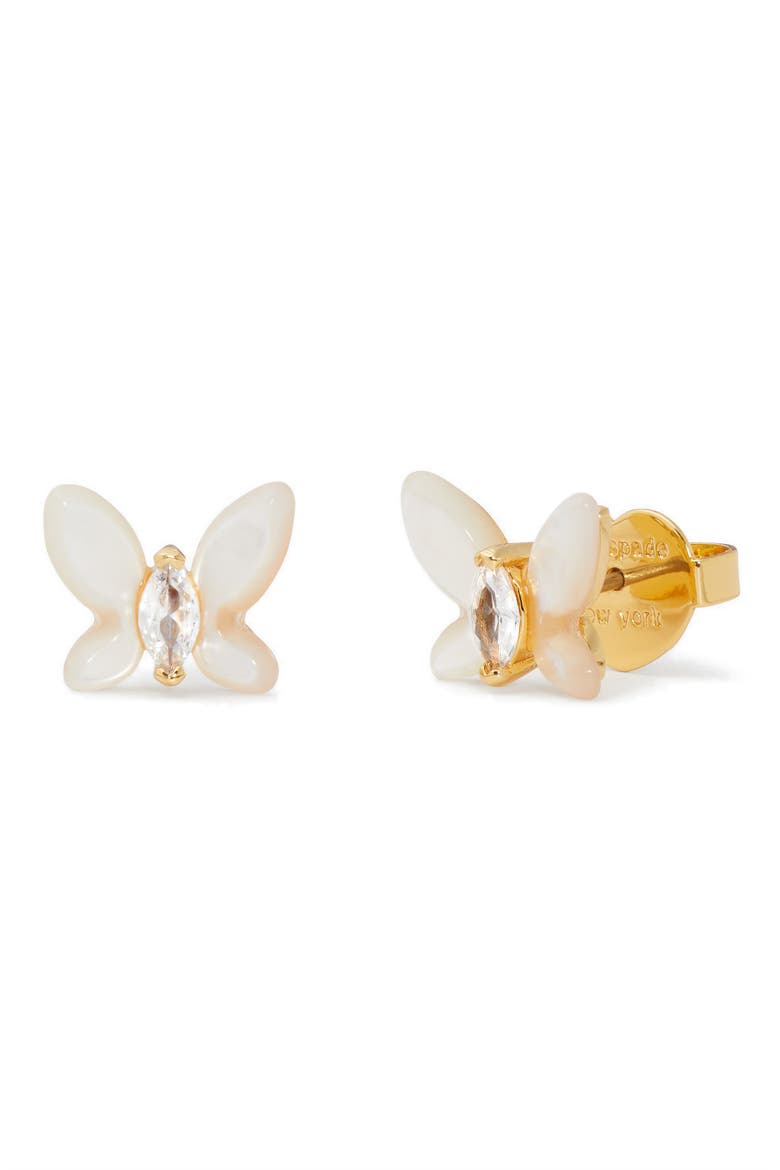 social butterfly mother-of-pearl mini stud earrings, Main, color, WHITE MULTI