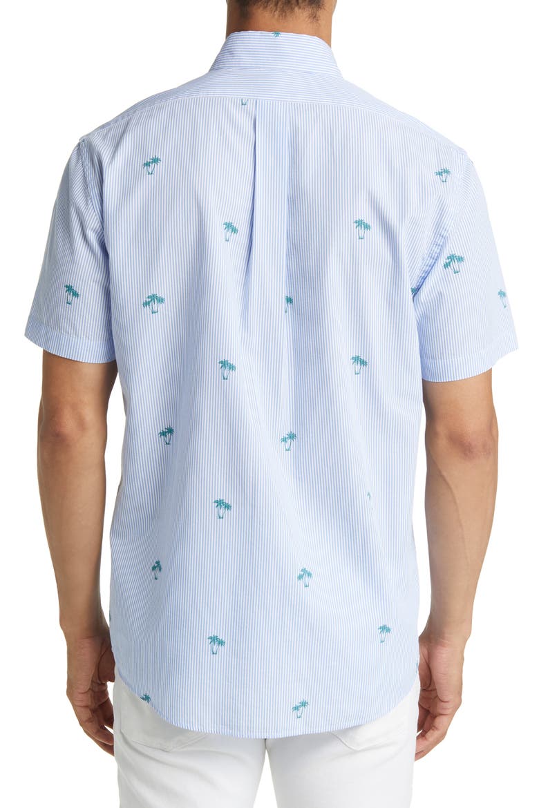Palm Seersucker Short Sleeve Button-Down Shirt, Alternate, color, BLUE STRIPE PALM