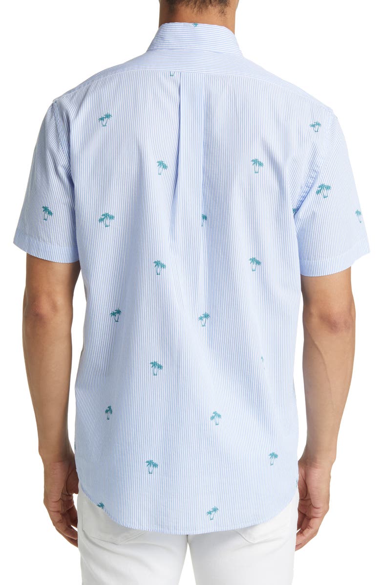 Brooks Brothers Palm Seersucker Short Sleeve Button-Down Shirt, Alternate, color,