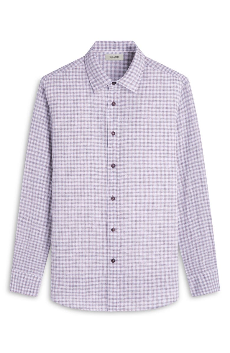 Bugatchi Julian Check Slub Linen Button-Up Shirt, Alternate, color, Navy