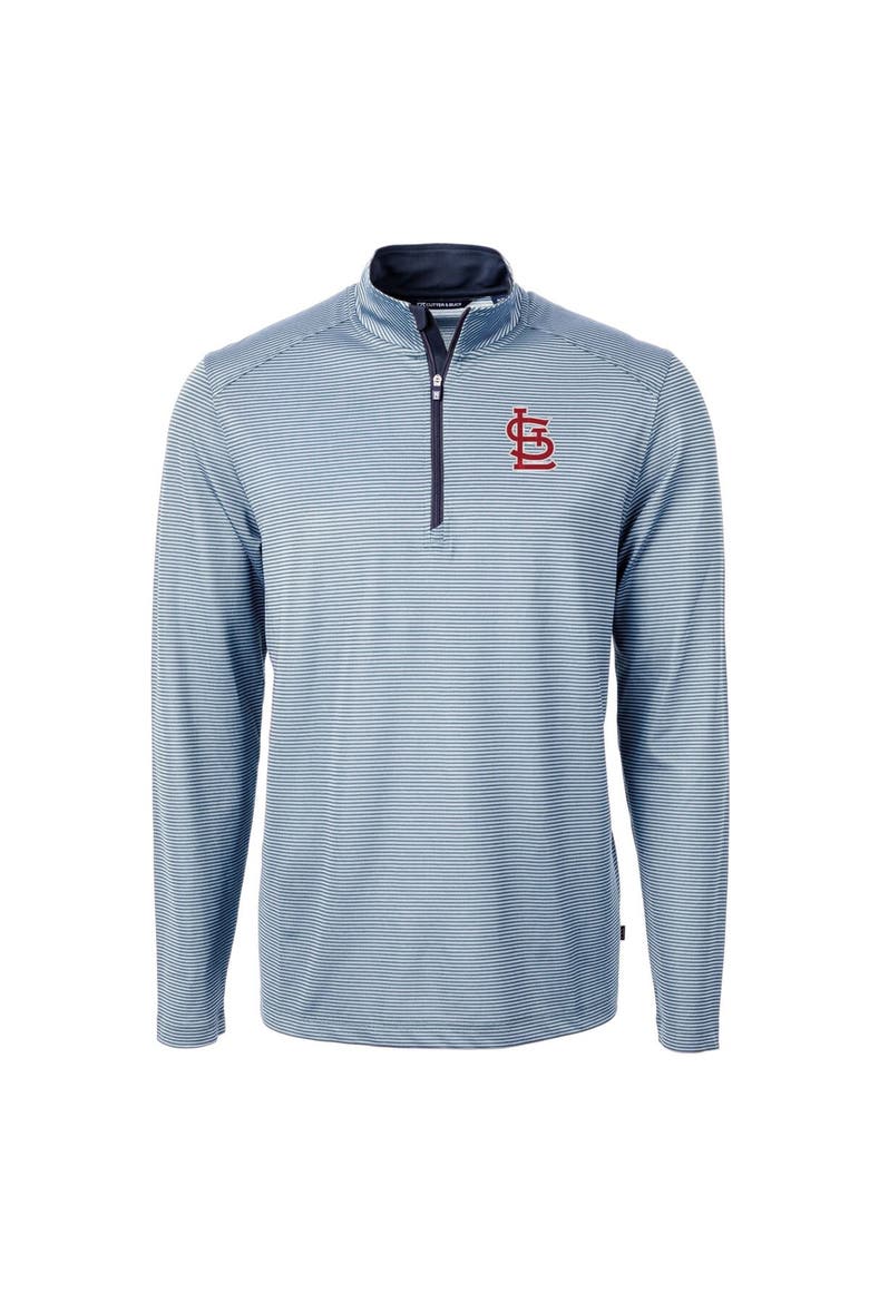 Men's Cutter & Buck Light Blue/Navy St. Louis Cardinals Virtue Eco Pique Micro Stripe Recycled Quarter-Zip Pullover Top, Alternate, color, Light Blue