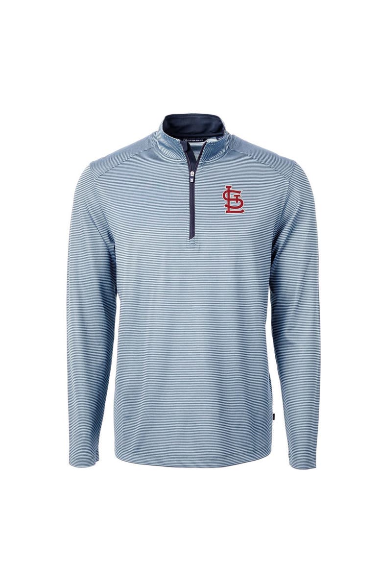 Cutter & Buck Men's Cutter & Buck Light Blue/Navy St. Louis Cardinals Virtue Eco Pique Micro Stripe Recycled Quarter-Zip Pullover Top, Alternate, color, Light Blue