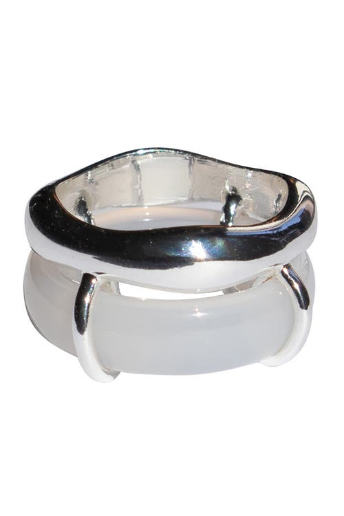 Seree Cove White Jade Stone Sculpted Ring In Metallic