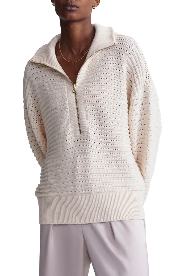 Tara Pointelle Half Zip Sweater, Main, color, WHITECAP GREY