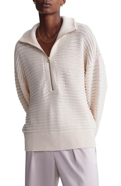 Tara Pointelle Half Zip Sweater