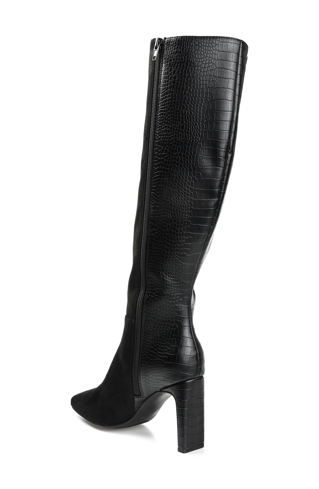 Journee Collection Elisabeth Croc Embossed Tall Boot, Alternate, color, Black