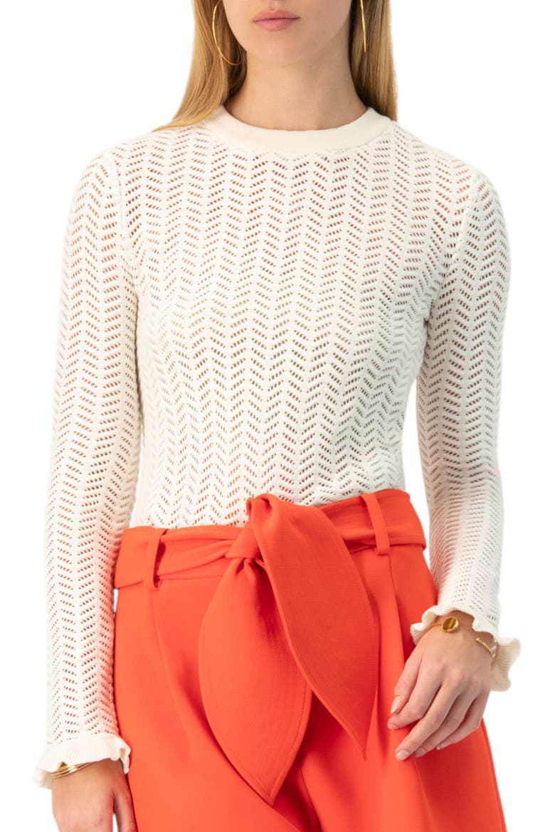 Long Sleeve See-Through Knitted Blouse, Main, color, Ivory