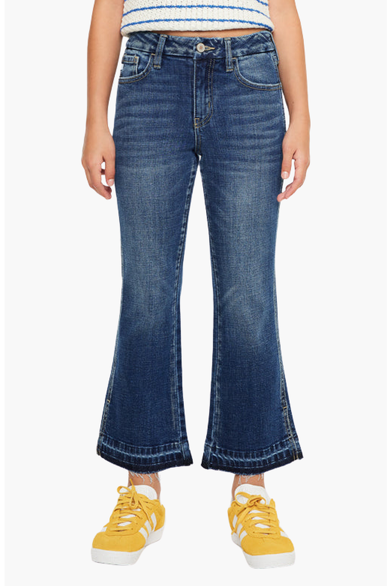 Liza High Rise Kids Cropped Flare Jeans, Main, color, Dark Wash