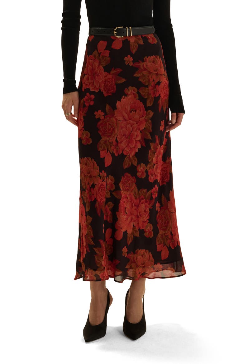 The Favorite Midi Skirt, Main, color, WINE FLORAL