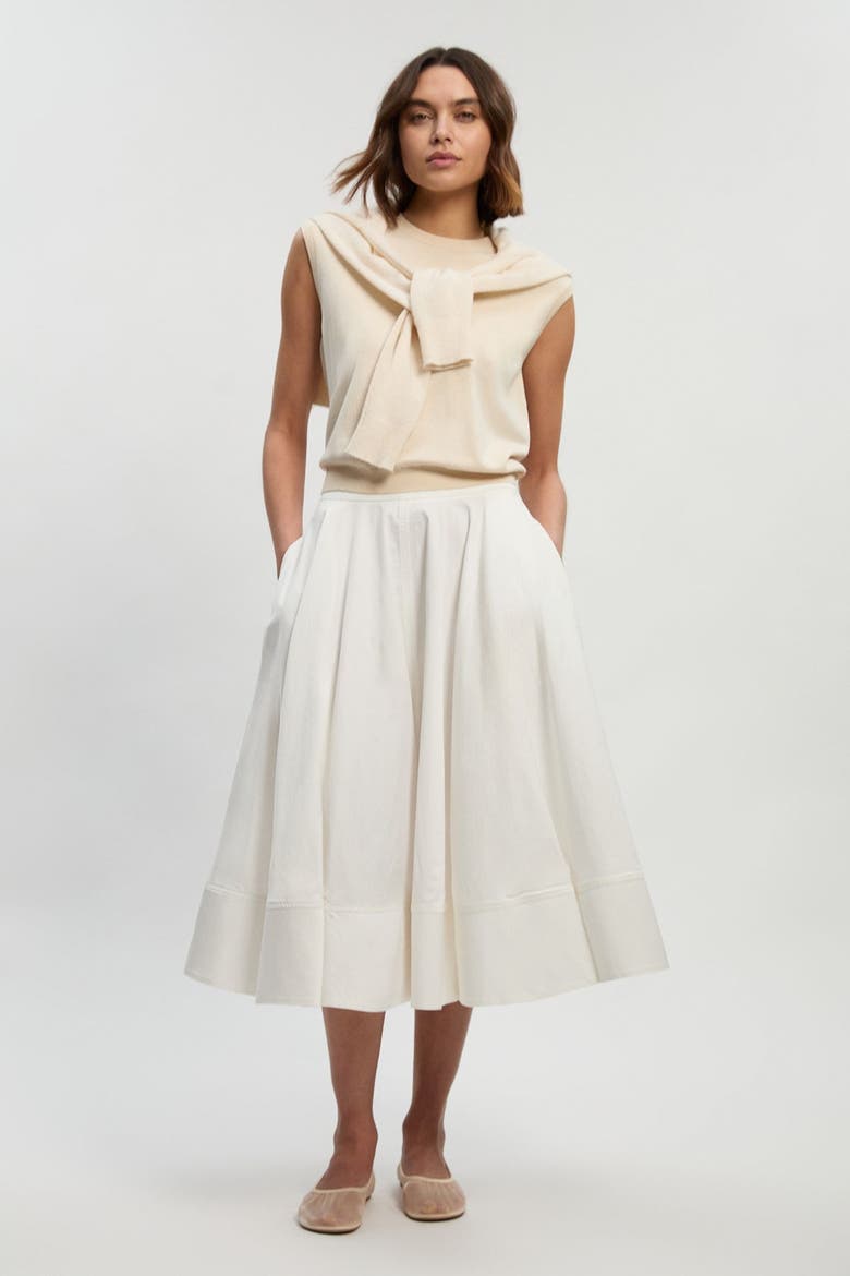 Cotton Tailored Full Midi Skirt, Alternate, color, Ivory