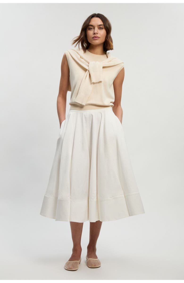 Karen Millen Cotton Tailored Full Midi Skirt, Alternate, color, Ivory