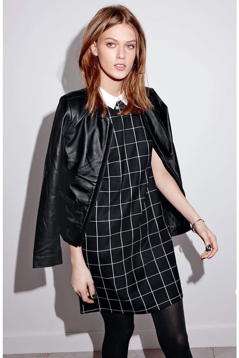 Check Shift Dress with Removable Collar, Alternate, color, BLACK- IVORY WINDOWPANE