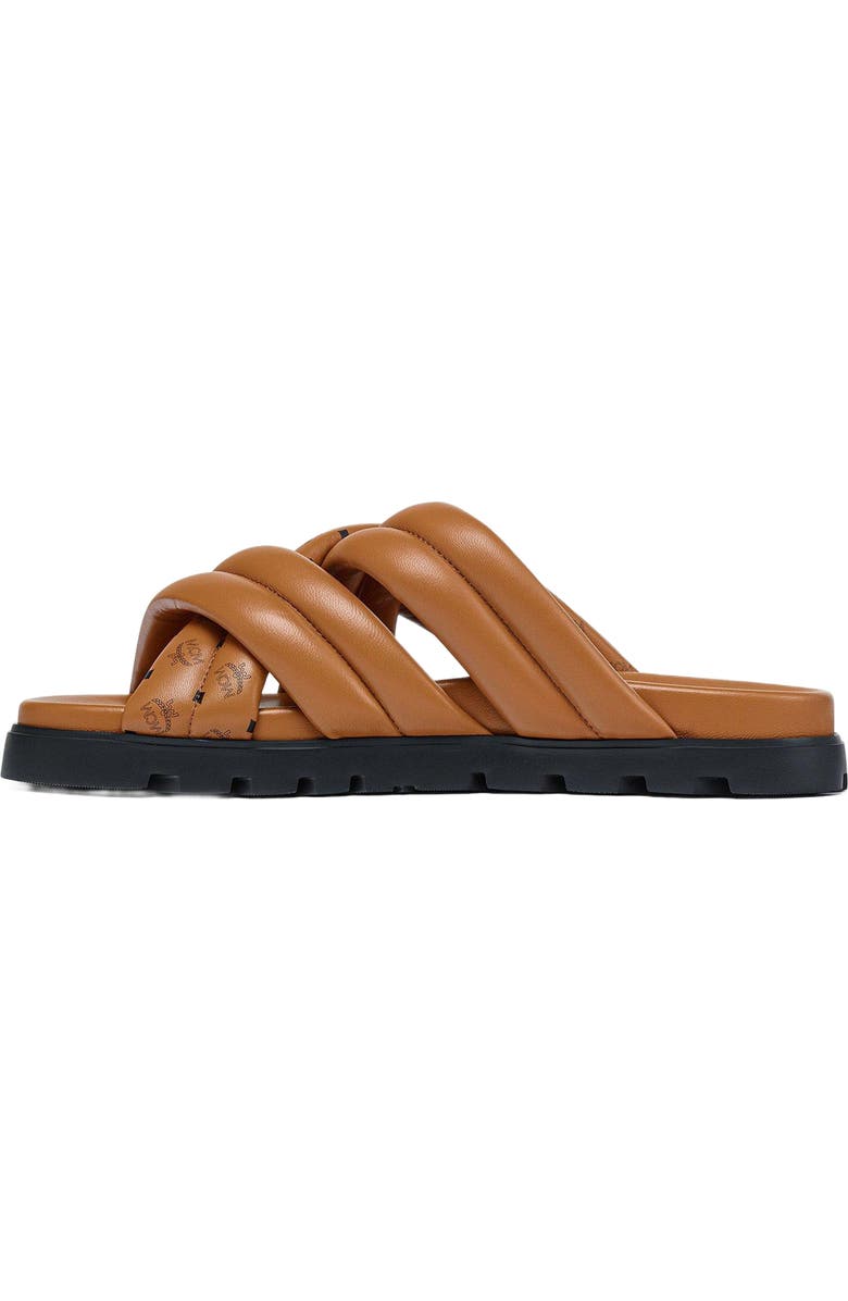 MCM Monogram Print Cross Sandals in Lamb Leather, Alternate, color, Cognac
