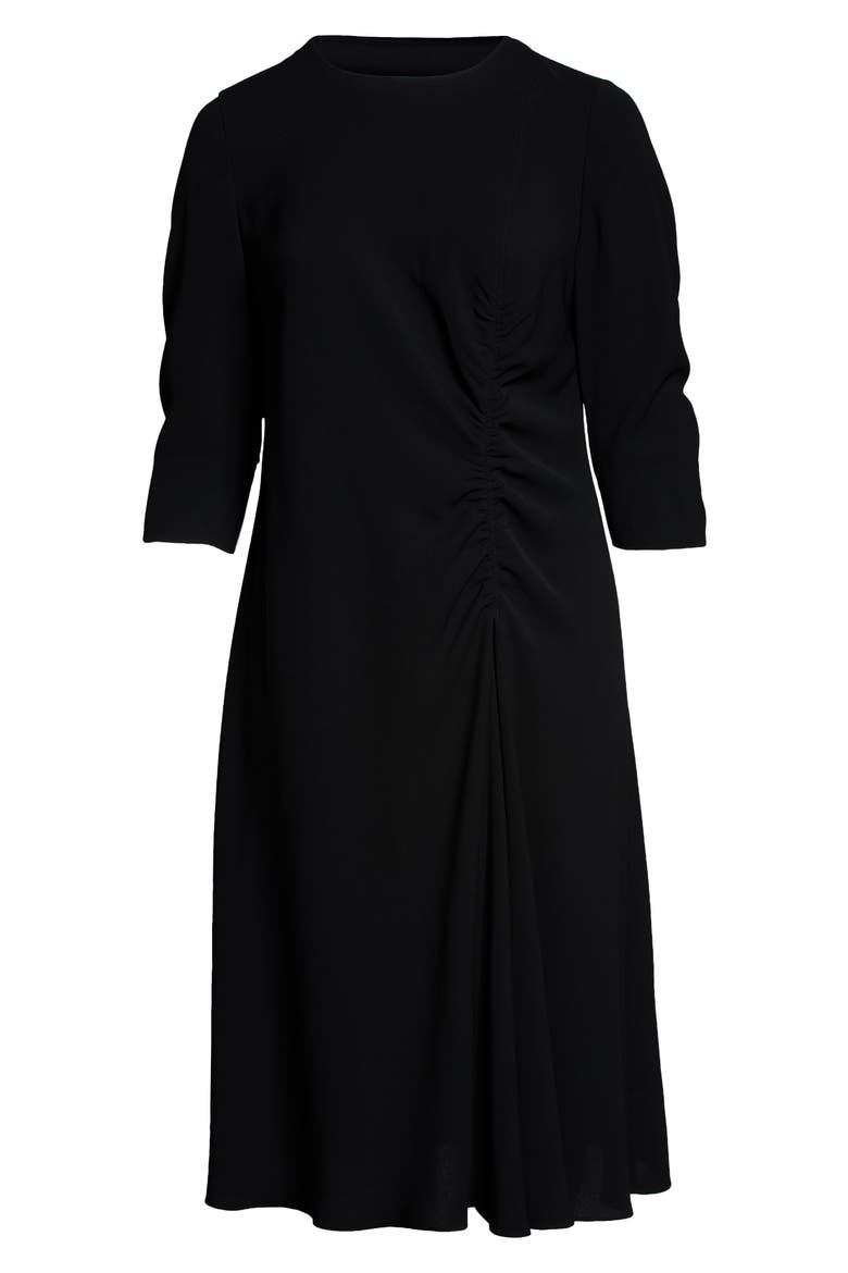 Collina Ruched Long Sleeve Midi Dress, Alternate, color, BLACK