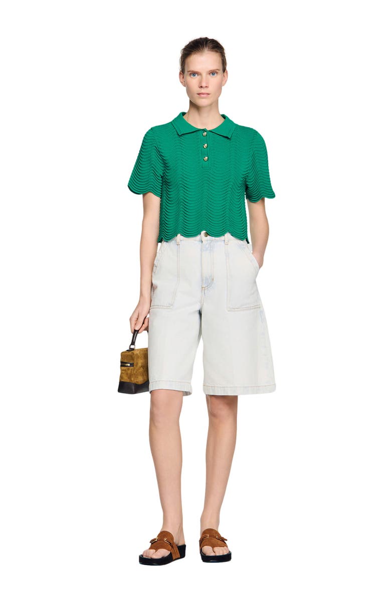 SANDRO Cropped decorative knit sweater, Alternate, color, Emeuraude Green