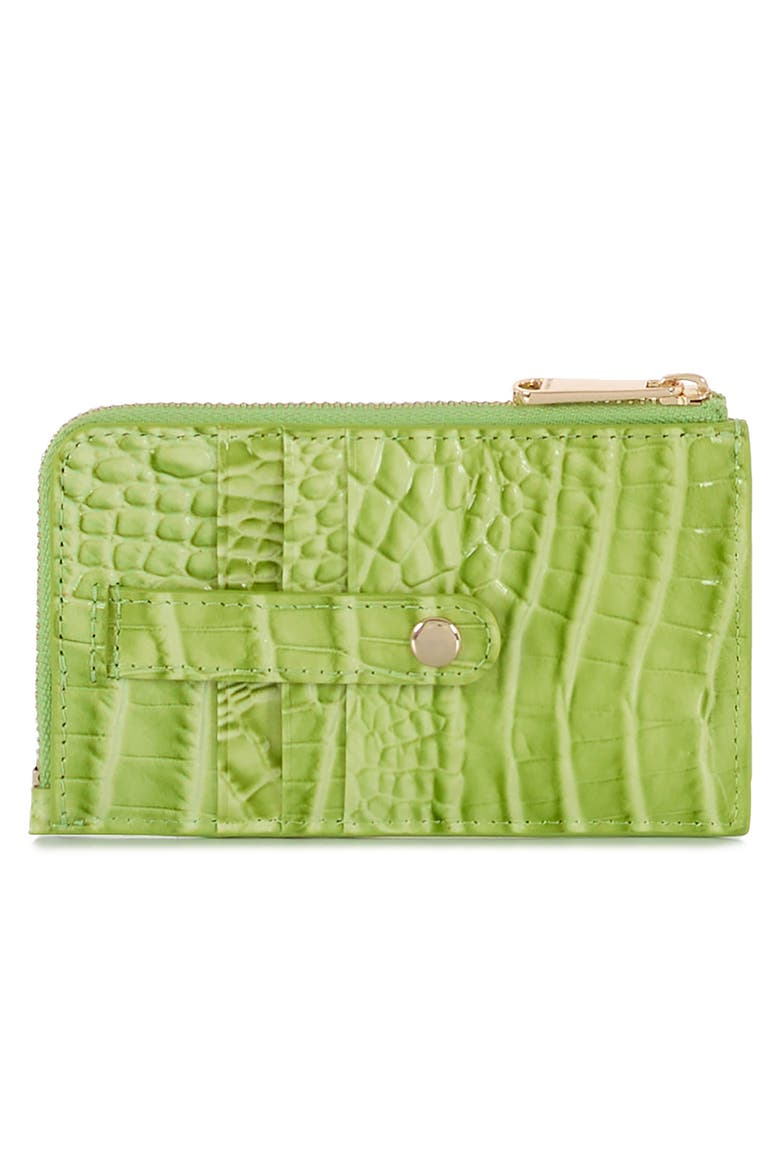 Lennon Croc Embossed Leather Card Case, Alternate, color, KIWI