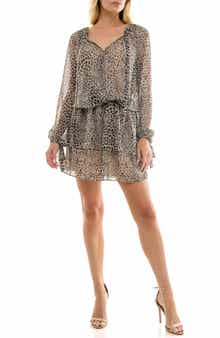 Socialite Metallic Animal Print Long Sleeve Minidress