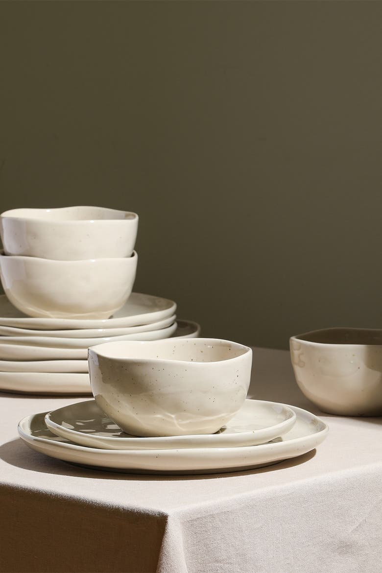 Mirella Stoneware 12-piece Dinnerware Set, Alternate, color, Beige