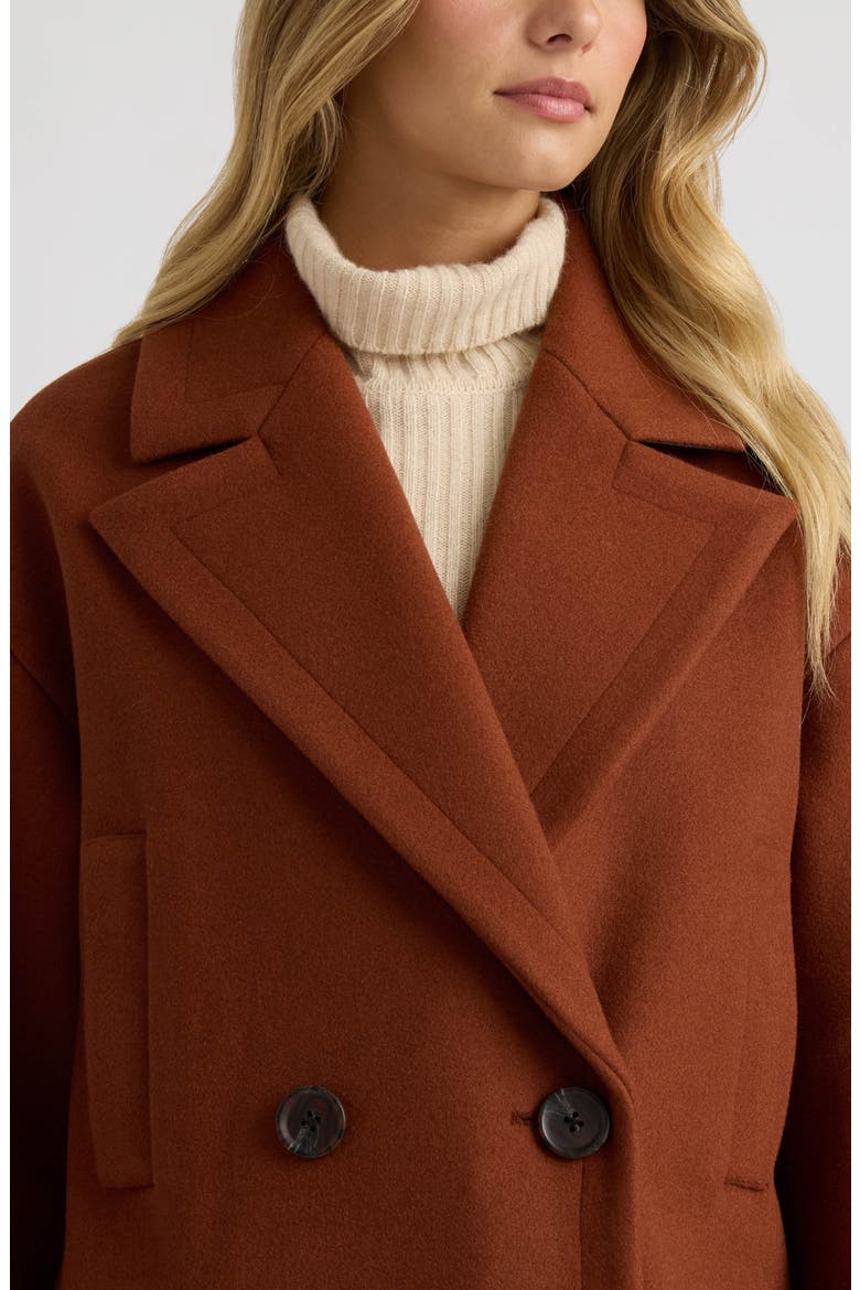 Double Breasted Faux Wool Cocoon Coat, Alternate, color, BURNT CARAMEL