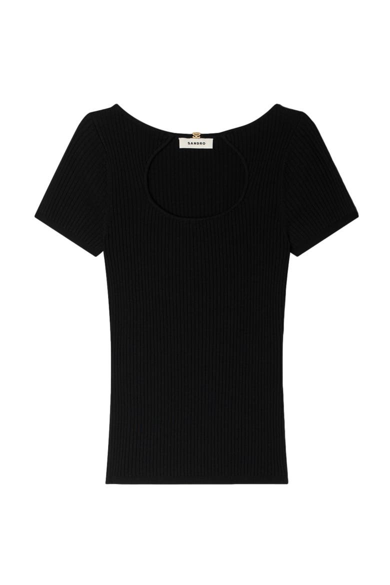 Openwork collar sweater, Alternate, color, Black