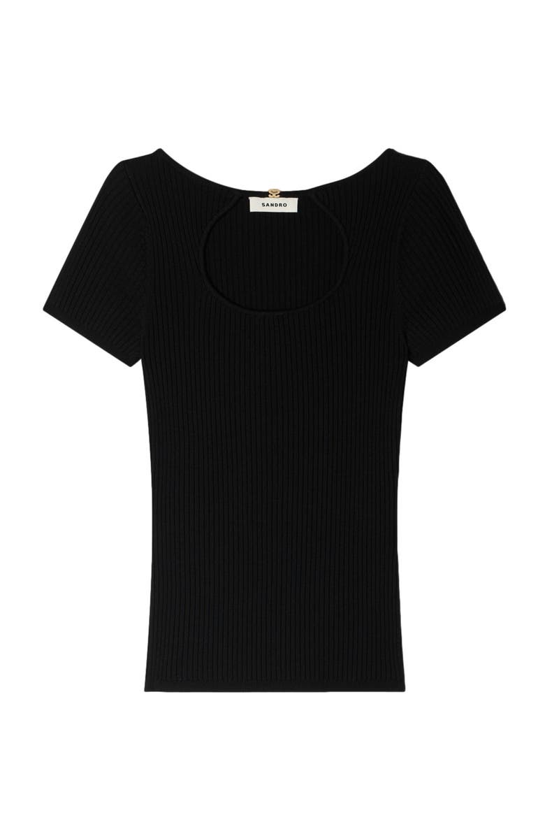 SANDRO Openwork collar sweater, Alternate, color, Black