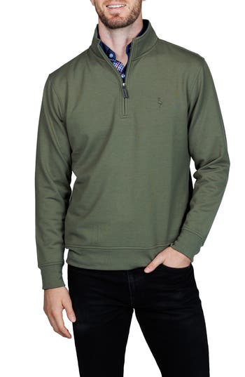 Tailorbyrd Fleece Quarter Zip Jacket In Green