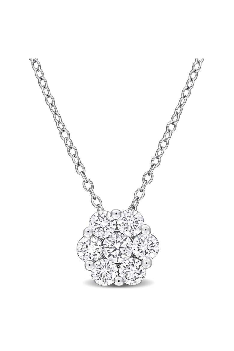 Lab-Grown Diamond Floral Halo Necklace, Main, color, Sterling silver
