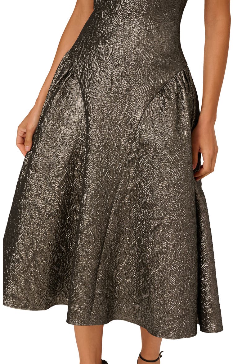 Metallic Jacquard Strapless Midi Dress, Alternate, color, GUNMETAL
